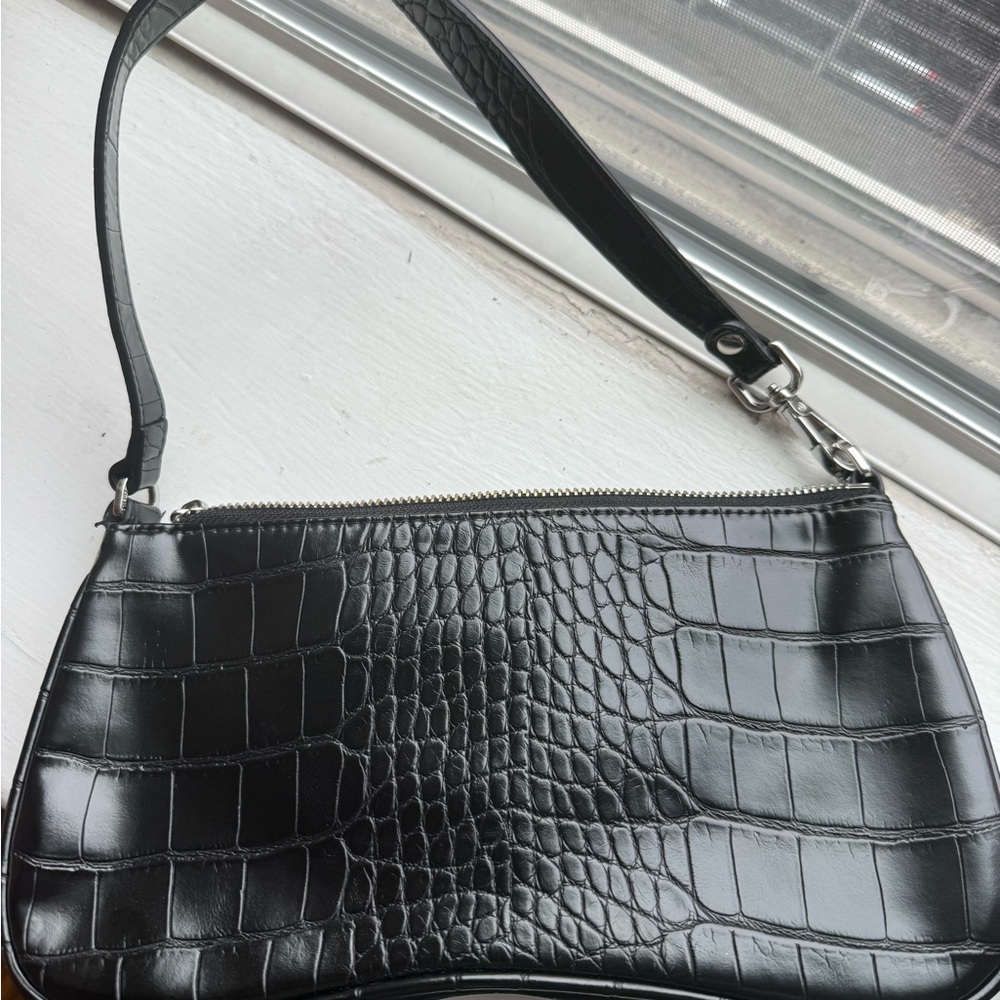 JW PEI Black Crocodile-Embossed Shoulder Bag